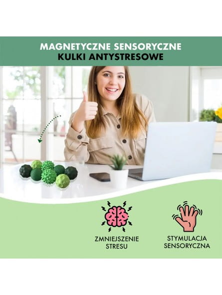 MAGNETYCZNE SENSORYCZNE KULKI ANTYSTRESOWE Z ETUI: ODCIENIE ZIELENI (4 SZTUKI)