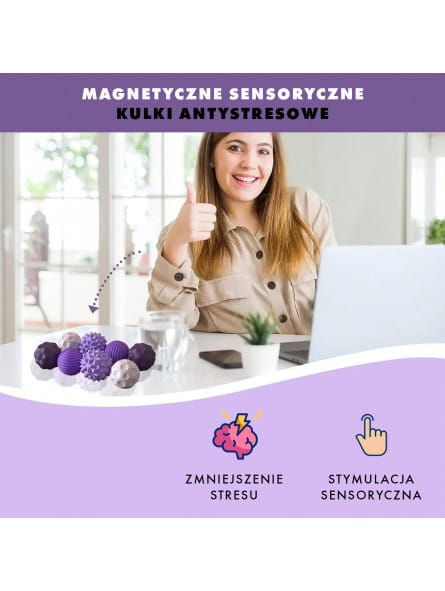 MAGNETYCZNE SENSORYCZNE KULKI ANTYSTRESOWE Z ETUI: ODCIENIE FIOLETU (4 SZTUKI)